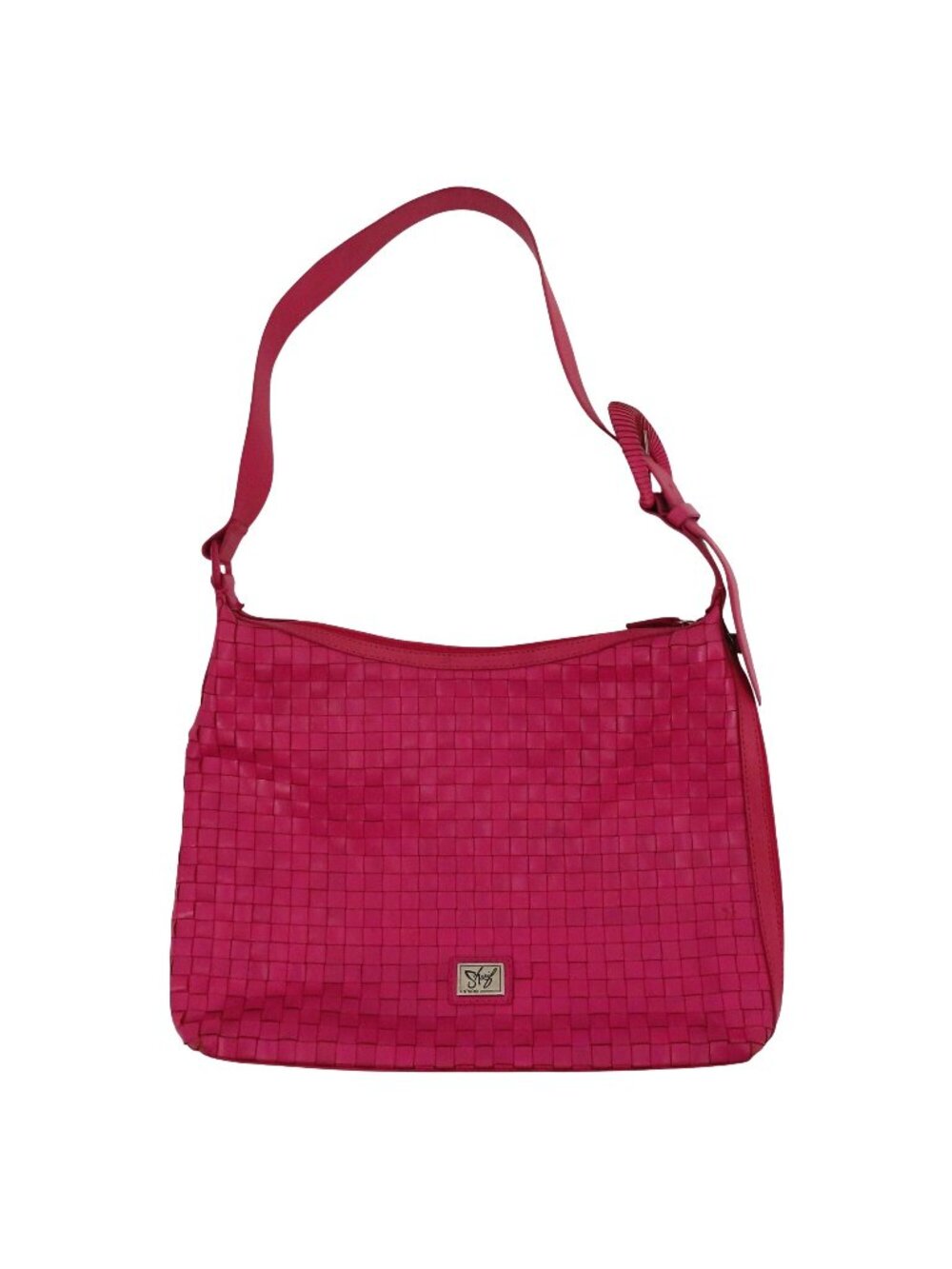 Sharif Studio Pink Leather Basketweave Woven Shoulder Handbag Bag Purse Zipper